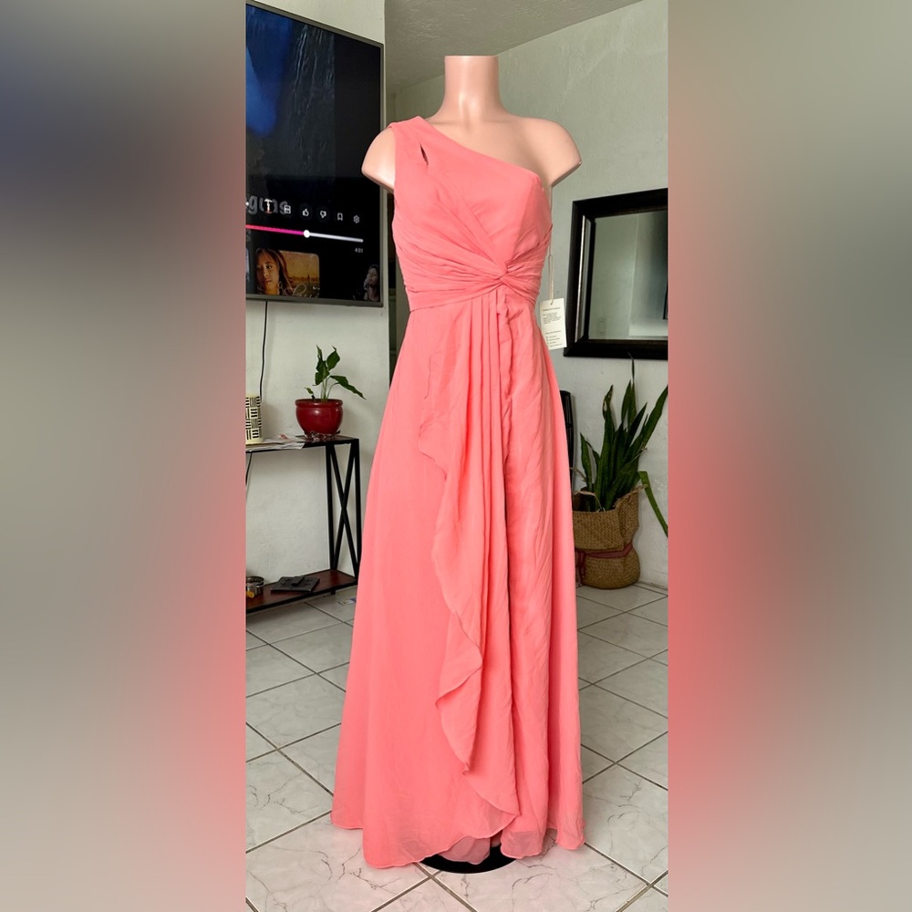 Chic One-Shoulder Coral Maxi Dress